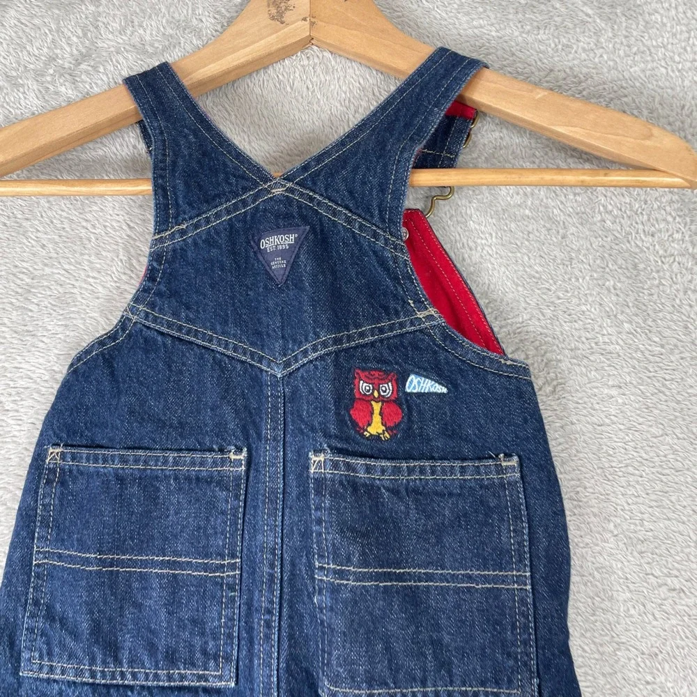 Vintage OshKosh Denim Overalls Kids 12 Months Blue Football‎ Owl Jersey Lined